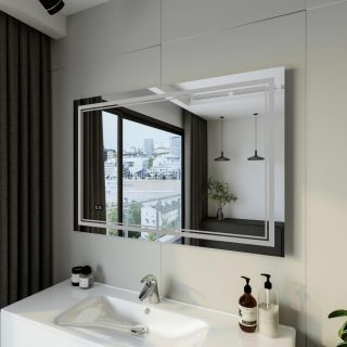 Зеркало с подсветкой Бриклаер Эстель-2 4627125414336 с часами 120 см на взмах руки