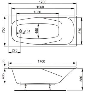Акриловая ванна VagnerPlast Aronia VPBA170ARN2X-04 170x75см белый