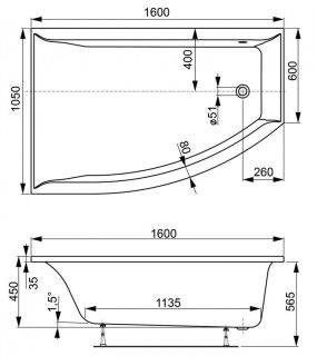 Акриловая ванна VagnerPlast Veronela Offset VPBA160VEA3LX-04 левая 160x105см белый