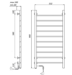 Полотенцесушитель электрический Domoterm Аврора DMT 109-10 50x90 EK L чёрный