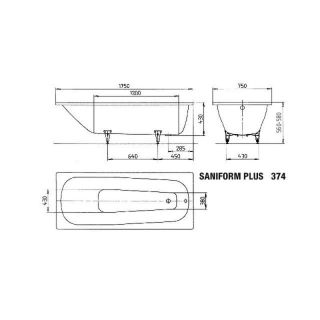 Стальная ванна KALDEWEI Saniform Plus 175х75 mod. 374 арт.112200010001