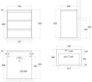 Напольная тумба под раковину Art&Max Family 75см сканди Family-750-3C-PIA-PB