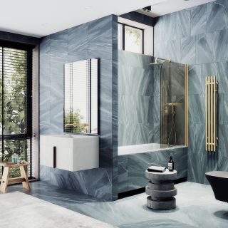 Шторка на ванну MaybahGlass MGV-765-3 40см золото