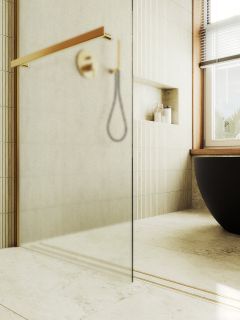 Душевая перегородка MaybahGlass MGD-731-3ш 79см золото