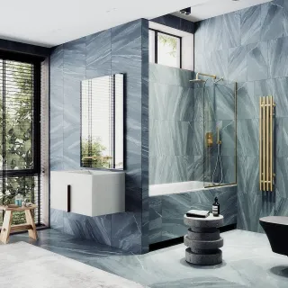 Шторка на ванну MaybahGlass MGV-142-3у 54см золото