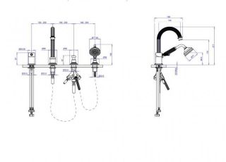 Смеситель на борт ванны однорычажный с выдвижным душем и переключателем Cezares APHRODITE-BVDM-01-Bi