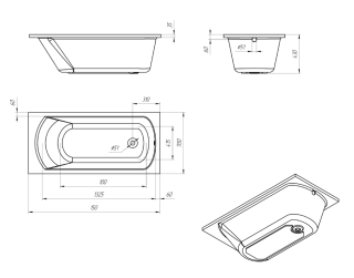 Акриловая ванна Aquanika Base A1015070021 150x70 см белый