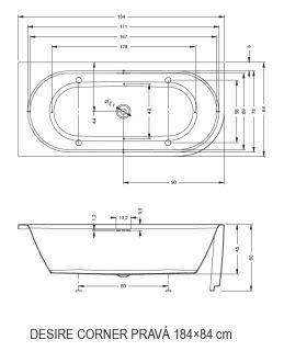 Акриловая ванна Riho Desire Corner Velvet Fall B087007220 R 184x84см заполнение через перелив чёрный матовый/белый матовый