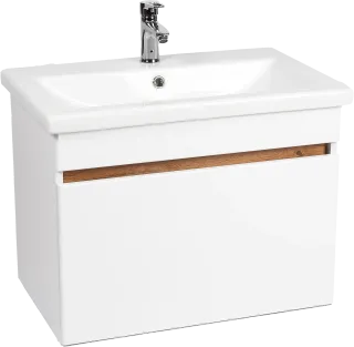 Тумба с раковиной VIANT Мальта 70 подвесная, белая, дуб вотан, 1 ящик