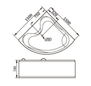 Акриловая ванна Gemy G9041 B 150x150x74