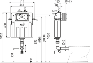 Бачок для унитаза AlcaPlast Basicмodul белый AM113