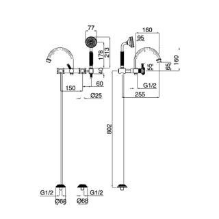 Напольный смеситель для ванны с ручным душем Cezares APHRODITE-VDP-02-S1