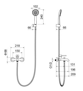 Смеситель для ванны с душевым набором Aquatek Европа AQ1349BGM шлифованный чёрный хром