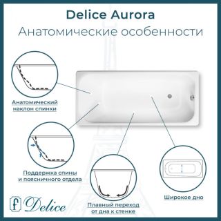 Ванна чугунная Delice Aurora DLR230617R-AS 140х70 с отверстиями под ручки и антискользящим покрытием