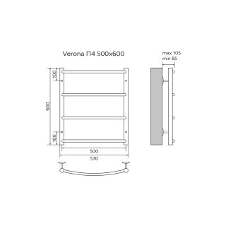 Полотенцесушитель водяной AZARIO VERONA AZ04156 500/600 4 секции, нижнее/диагональное подключение, 1/2, хром