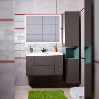 Тумба под раковину Бриклаер Кристалл 4627125414541 90 см ясень анкор темный/графит