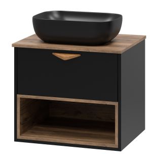 Подвесная тумба под раковину Brevita Bergen BER-07060-19-02-1Я с подсветкой 60см дуб Галифакс олово/чёрный