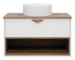 Подвесная тумба под раковину Brevita Bergen BER-07090-19-01-1Я с подсветкой 90см дуб Галифакс олово/белый