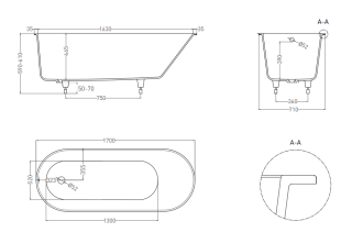 Ванна из искусственного камня Salini Ornella S-Stone 102324MRF 170x80см RAL полностью