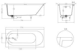 Ванна из искусственного камня Salini Ornella S-Stone 102322MRH 180x80см RAL снаружи