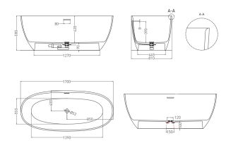 Ванна из искусственного камня Salini Alda S-Stone 101922MRH 170x80см RAL снаружи
