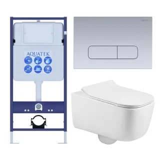 Комплект SET AQUATEK ЛУГАНО-014 4в1 унитаз с инсталляцией кнопкой и сиденьем микролифт