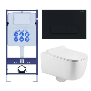 Комплект SET AQUATEK ЛУГАНО-017 4в1 унитаз с инсталляцией кнопкой и сиденьем микролифт