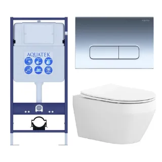 Комплект SET AQUATEK ЛЕЯ cm-016 4в1 унитаз с инсталляцией кнопкой и сиденьем микролифт