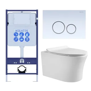 Комплект SET AQUATEK НИКА-015 4в1 унитаз с инсталляцией кнопкой и сиденьем микролифт