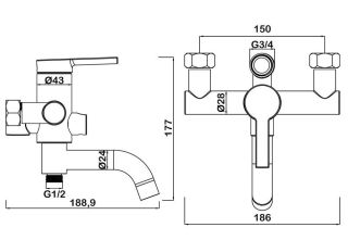 Смеситель для ванны Swedbe Diana 1035B с верхним подключением чёрный