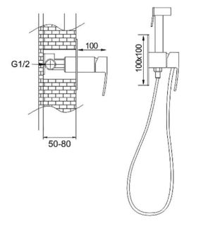 Гигиенический душ со смесителем Rose R1505T-2 оружейная сталь