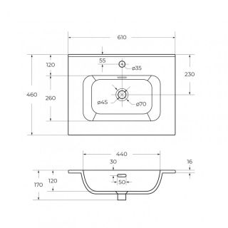 Раковина керамическая CEZARES 60 см, CZR-8095-60 белый