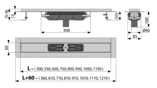 Душевой лоток AlcaPlast Low с порогами для перфорированной решетки 65см хром APZ1101-650