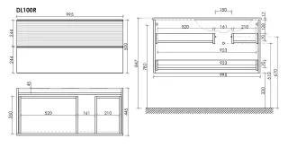 Подвесная тумба под раковину Sancos Delta DL100RGR правая 100см дуб красный/графит