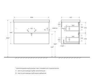 База под раковину подвесная BelBagno DUE-800-2C-SO-BL-P
