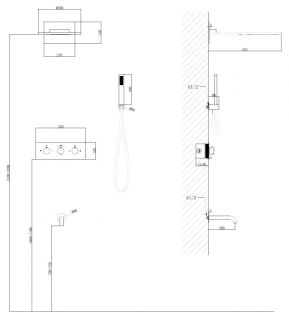 Душевая система ABBER Wasser Kreis AF8150B с термостатом чёрный матовый