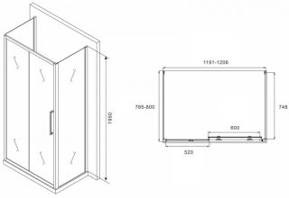 Душевой уголок ABBER Schwarzer Diamant AG30120H-S80-S80 120x80см хром