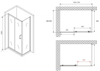 Душевой уголок ABBER Schwarzer Diamant AG301305-S505 130x50см хром