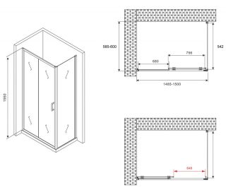 Душевой уголок ABBER Schwarzer Diamant AG30150B-S60B 150x60см чёрный