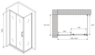 Душевой уголок ABBER Schwarzer Diamant AG30150B-S75B 150x75см чёрный