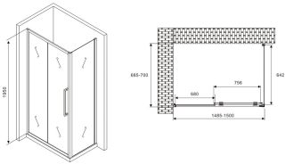 Душевой уголок ABBER Schwarzer Diamant AG30150MH-S70M 150x70см хром