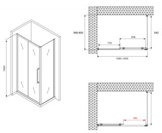 Душевой уголок ABBER Schwarzer Diamant AG30160H-S60 160x60см хром