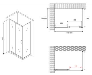 Душевой уголок ABBER Schwarzer Diamant AG30180B-S60B 180x60см чёрный