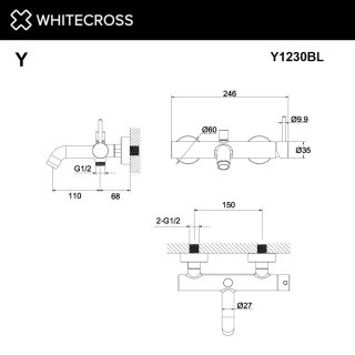 Смеситель для ванны WHITECROSS Y Y1230NIB брашированный никель
