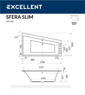 Ванна акриловая Excellent Sfera Slim 170 х 100 см правая