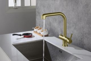 Смеситель для кухни Timo Saona 2346/17FL с подключением фильтра и выдвижной лейкой золото матовое