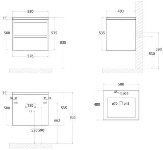 Подвесная тумба под раковину Art&Max Family 58см бетон экзотик Family-580-2C-SO-PE