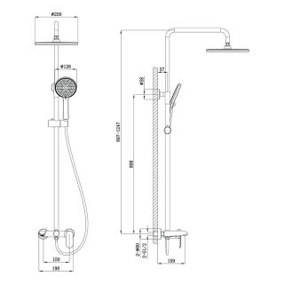 Душевая стойка FERRI, золото брашинг