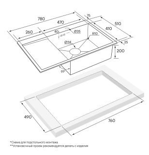 Мойка кухонная Paulmark Kroner PM217851-BSR правая брашированная нержавеющая сталь