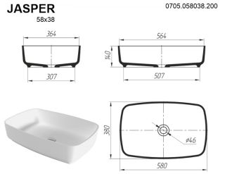Раковина Whitecross Jasper 0705.058038.200 58см белый матовый